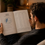 Homme lisant le livre papier personnalisé d'astrologie