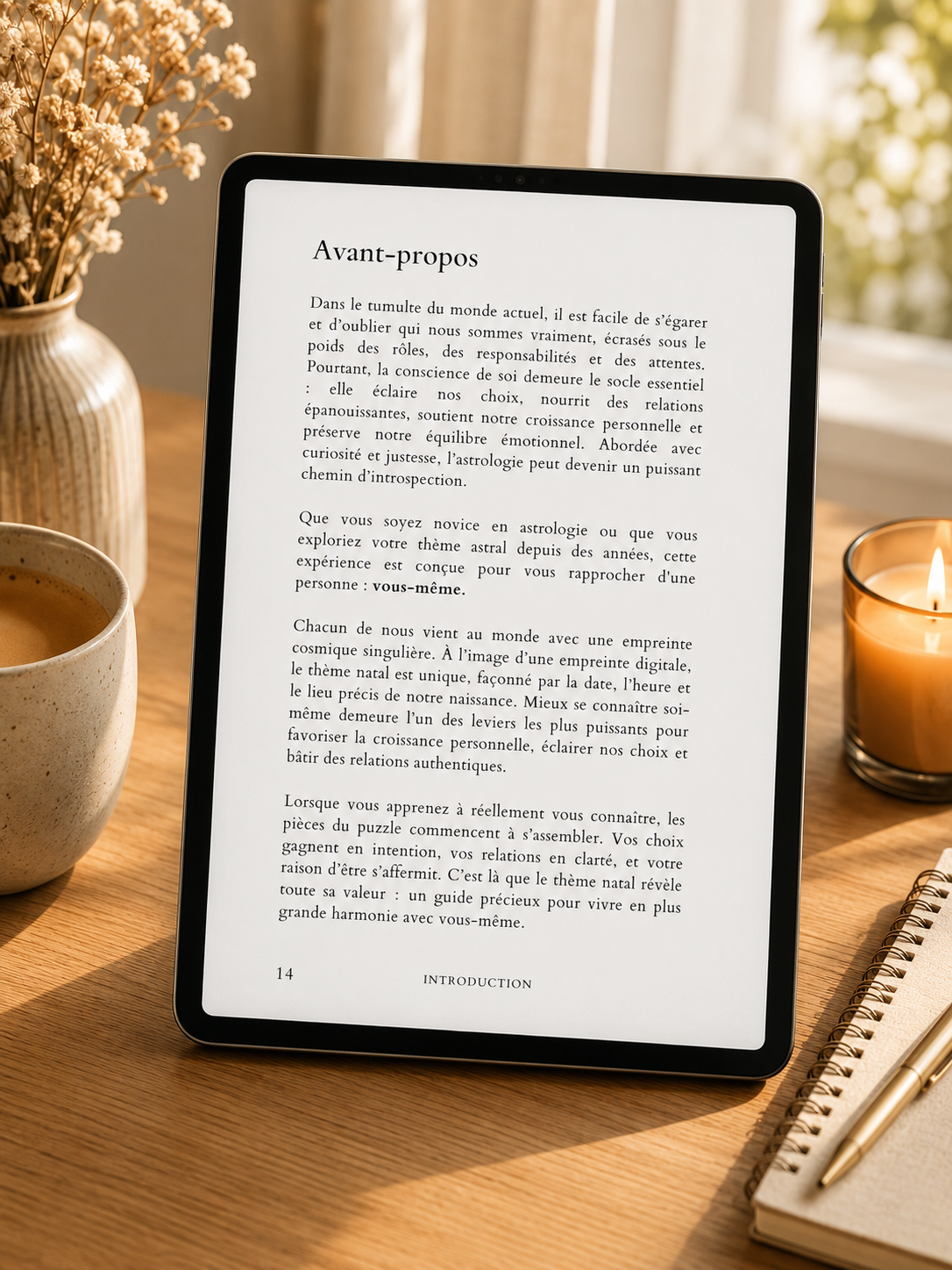 Tablette illustrant le format PDF du livre astrologique numérique 