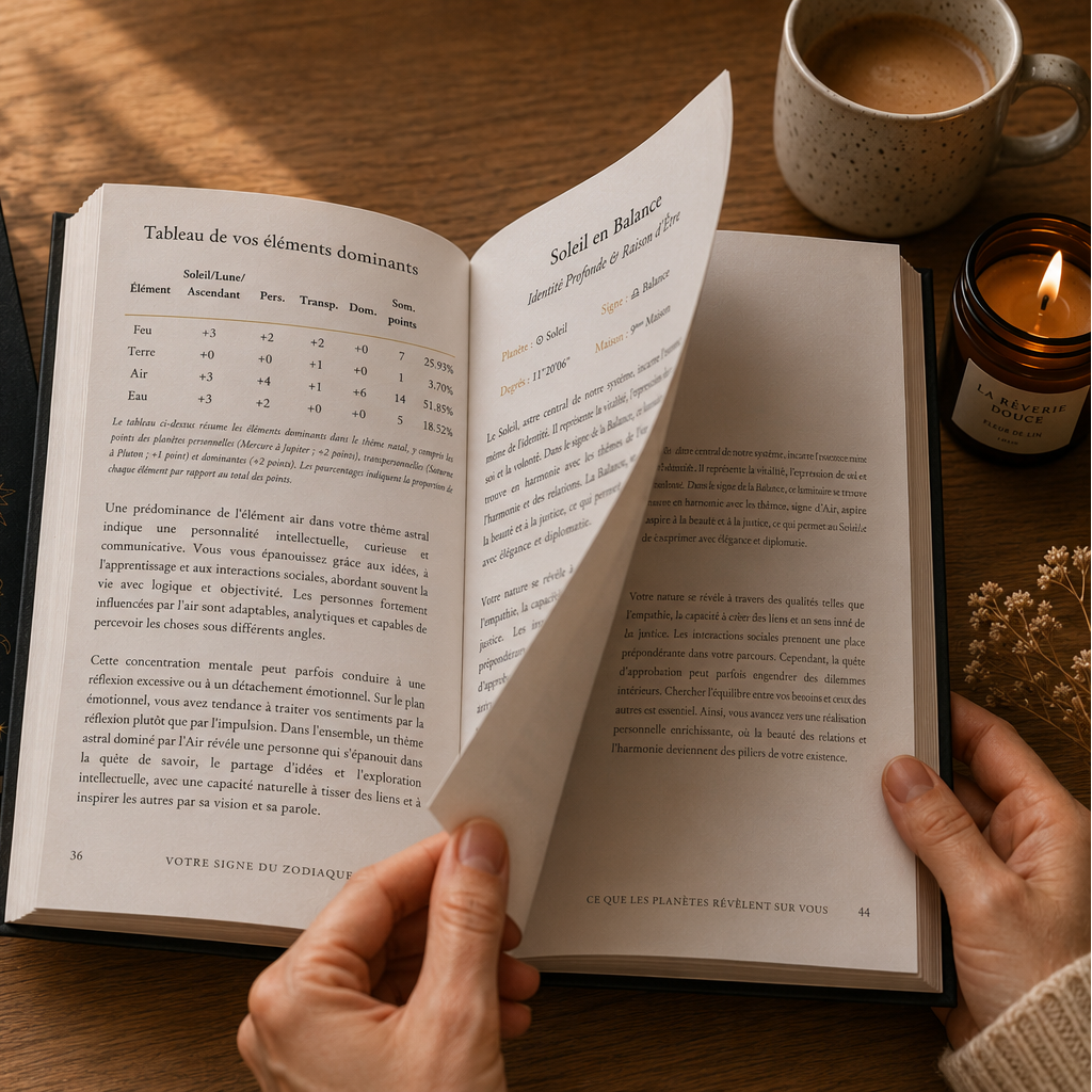 Intérieur du livre personnalisé d'astrologie